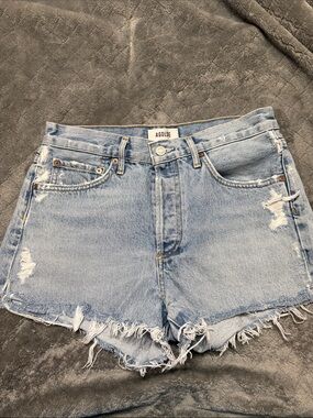 Agolde Light Blue Distressed Denim Shorts